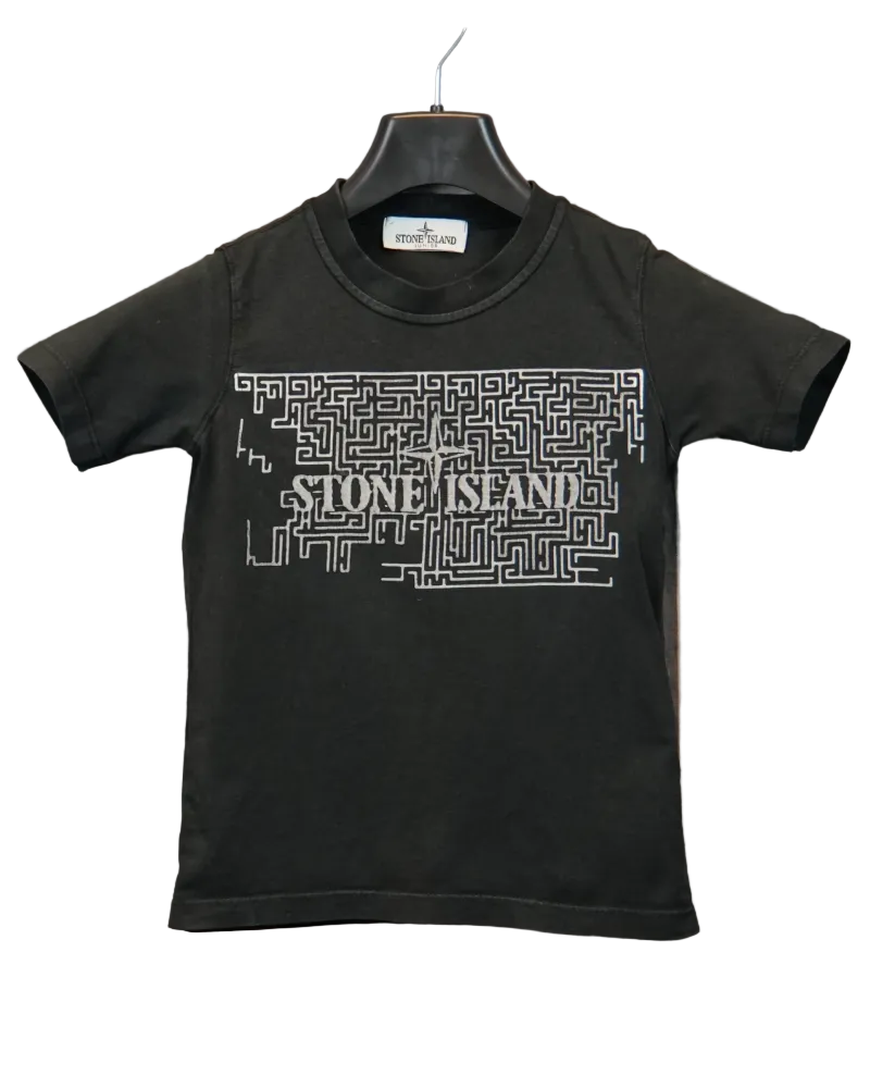 Stone Island Kids Front Print T-Shirt Black front view