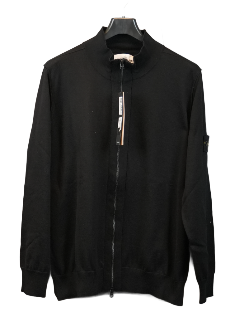 Stone Island 12 Strech Wool Zip Up Black front view
