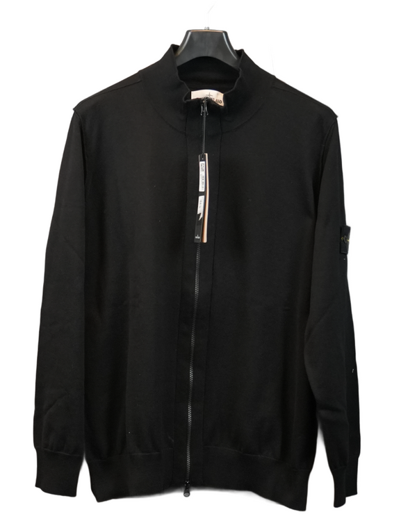 Stone Island 12 Strech Wool Zip Up Black front view
