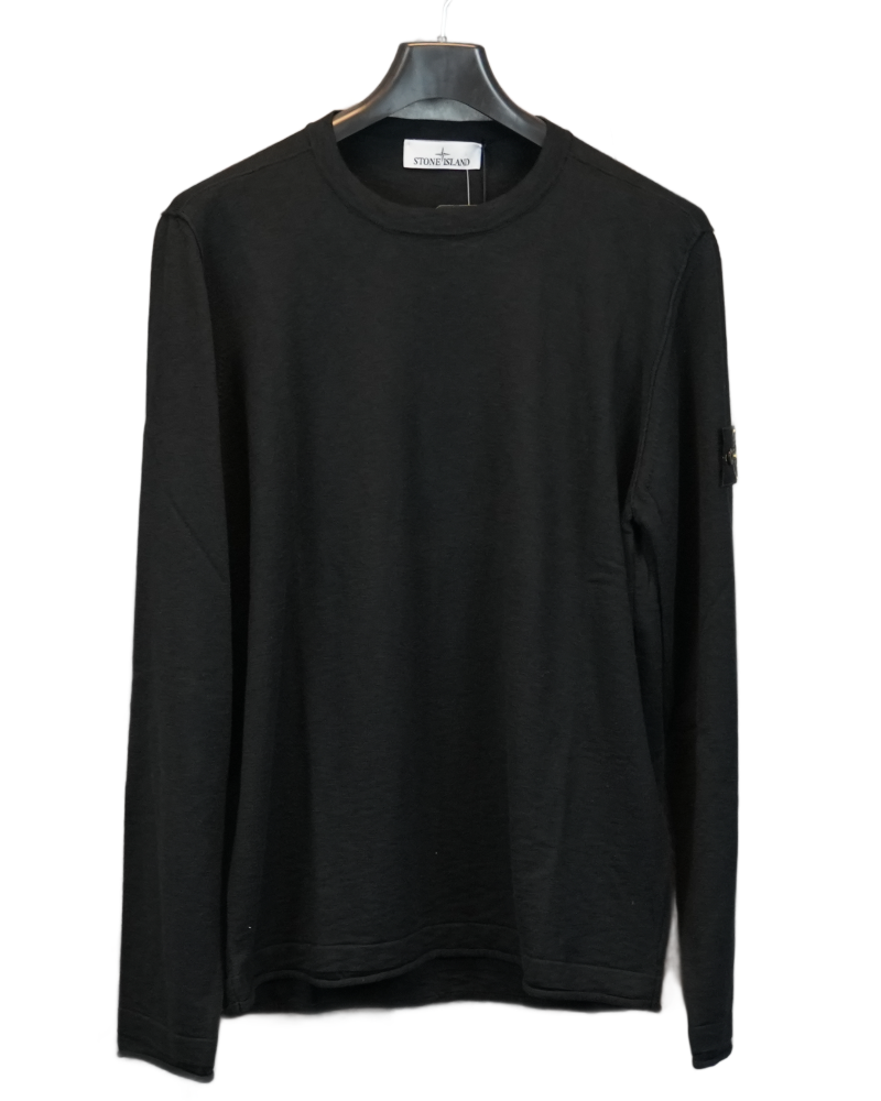 Stone Island 12 Strech Wool Crewneck Black front view