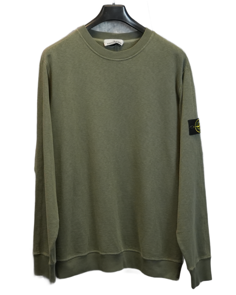 Stone Island Old Treatment Cotton Crewneck green front view