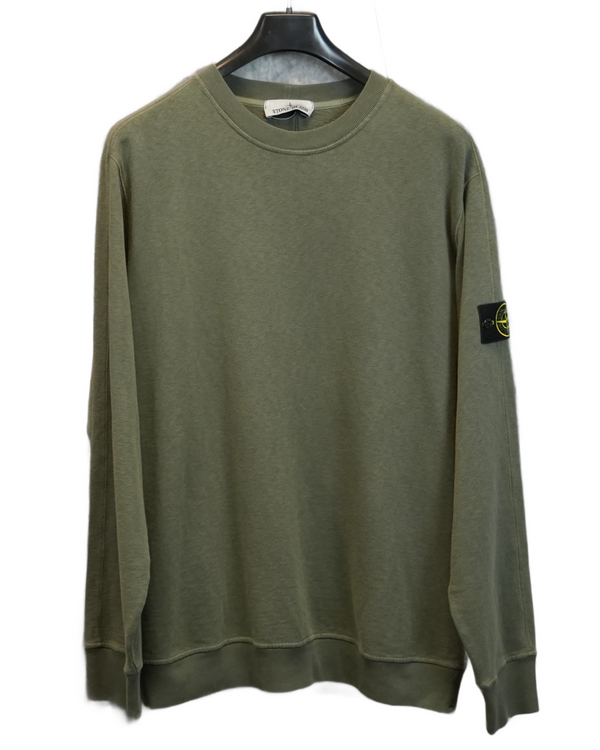 Stone Island Old Treatment Cotton Crewneck green front view