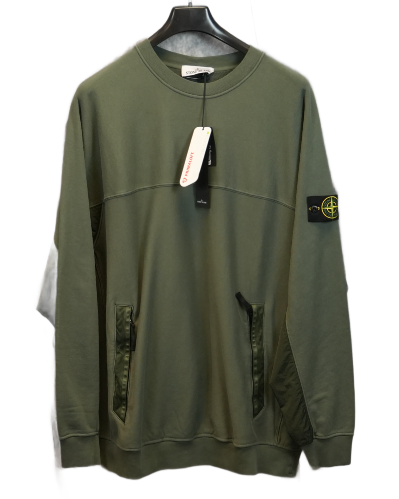 Stone Island Crewneck With Nylon Metal and primoloft insulation green/grey front view