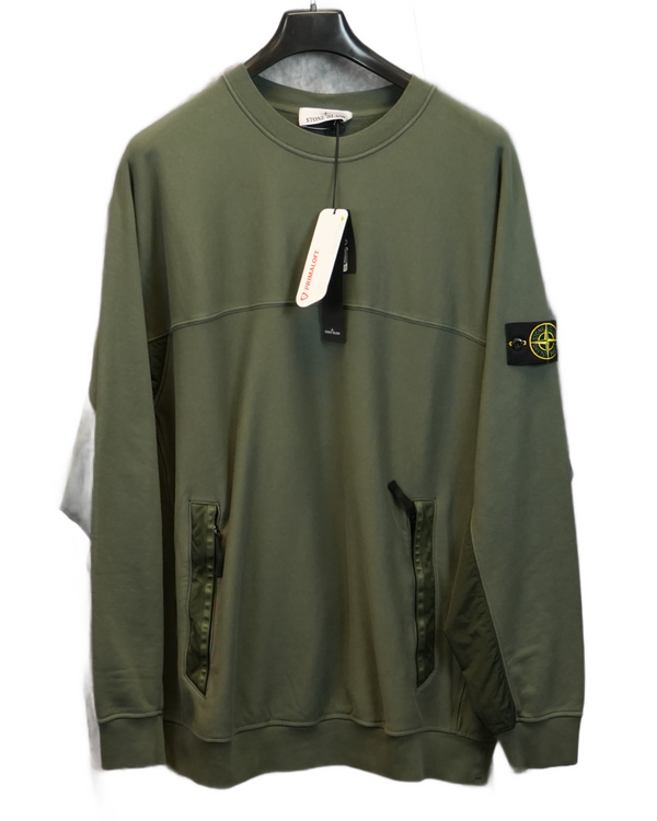 Stone Island Crewneck With Nylon Metal and primoloft insulation green/grey front view