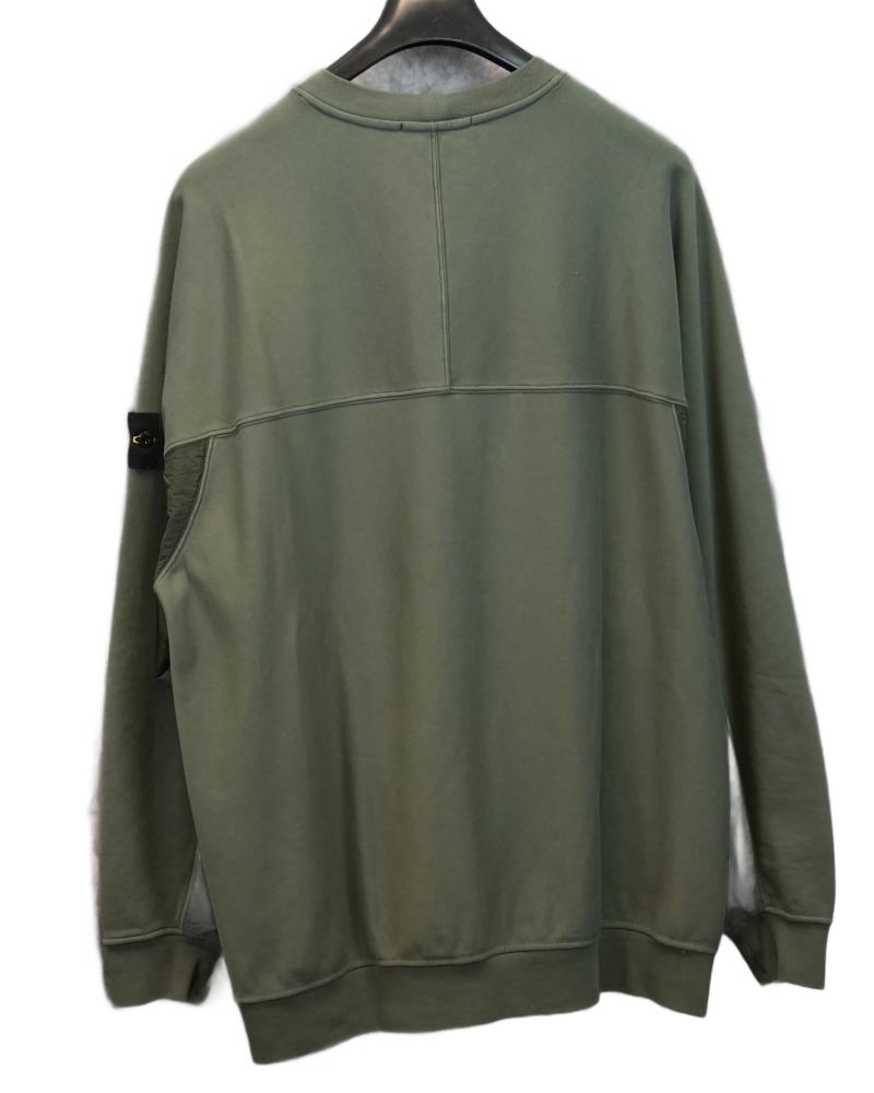 Stone Island Crewneck With Nylon Metal and primoloft insulation green/grey back view