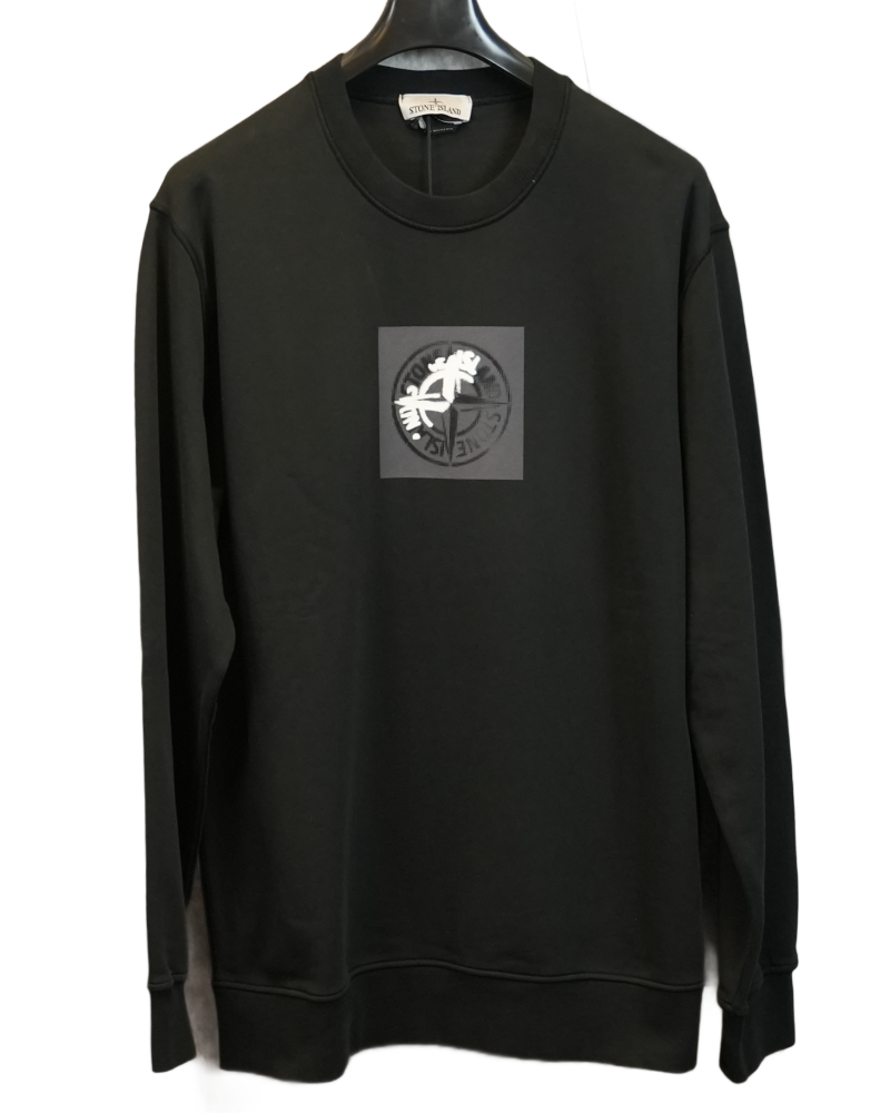 Stone Island Front Print Crewneck Black front view