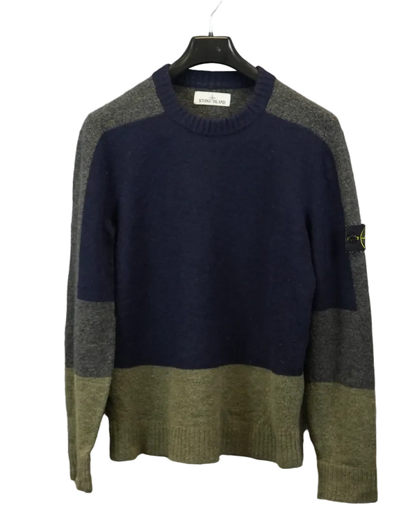 Stone Island Tri-Colour Knit blue grey green front view