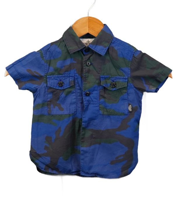 Stone island Camo short sleeved shirt Junior blue/green front view