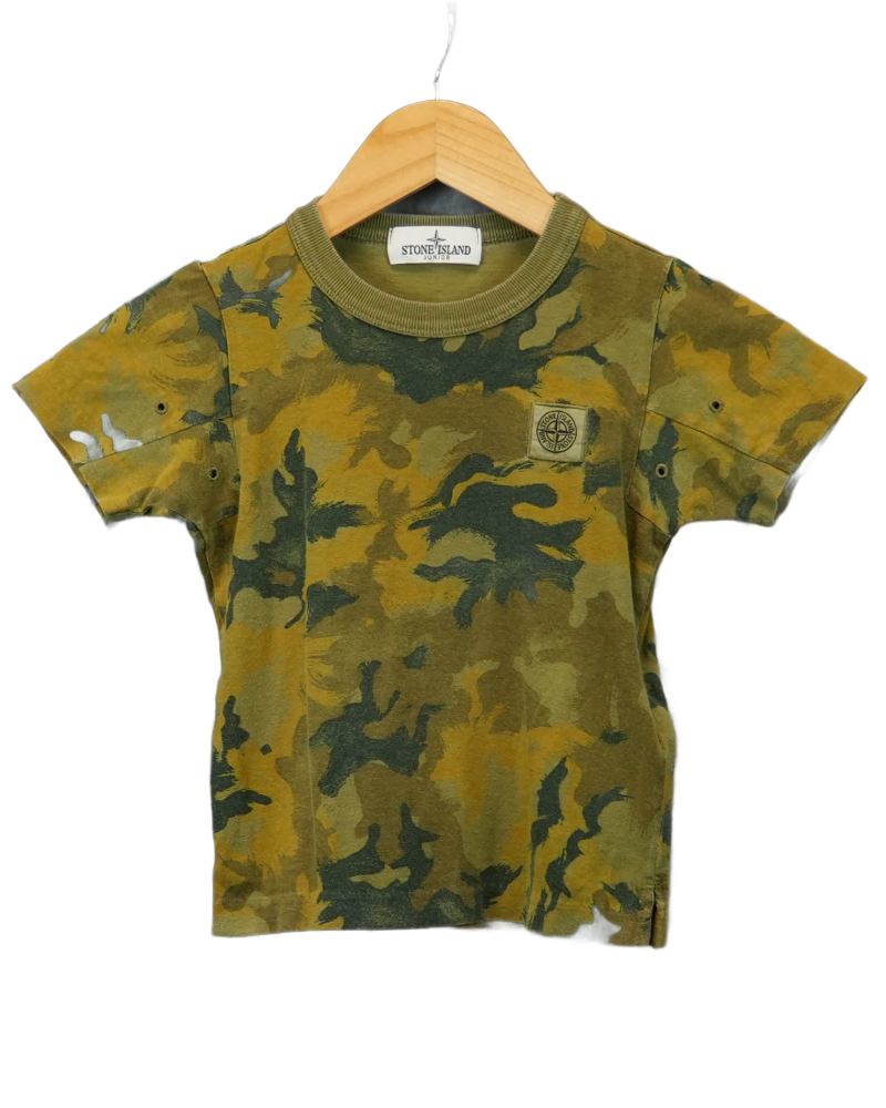 stone island patch project camo t-shirt Junior green front view