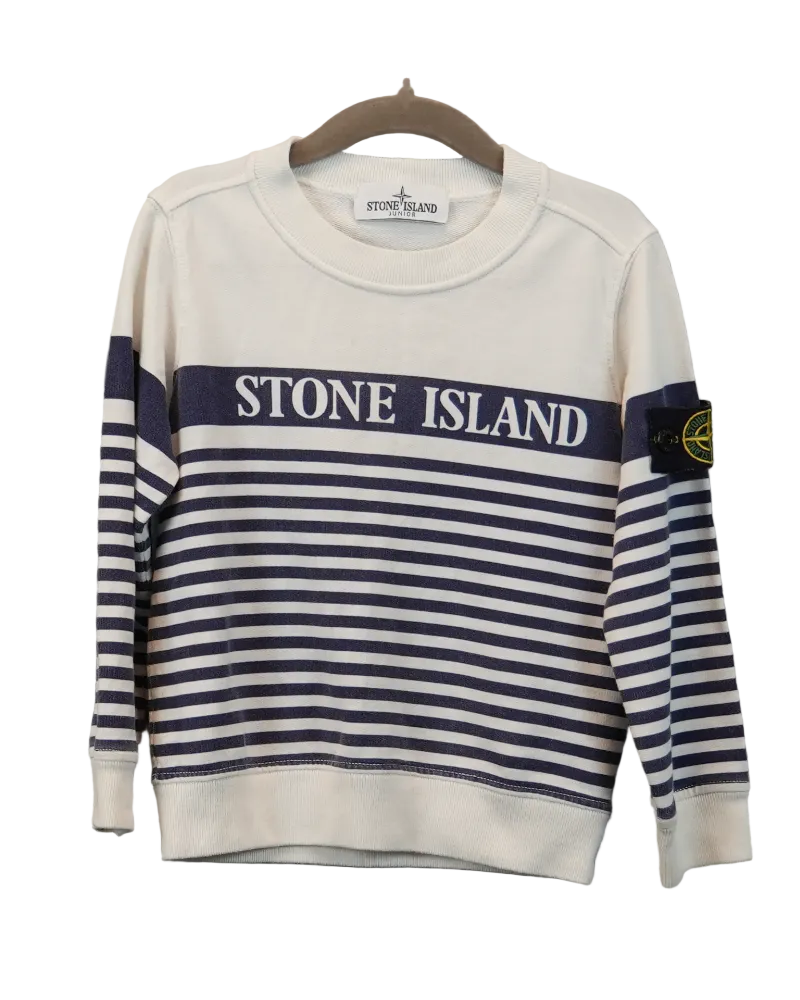 Stone island striped crewneck No Badge white/blue front view