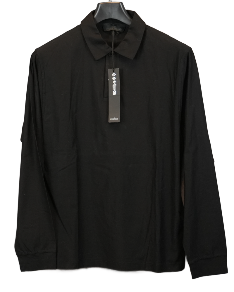 Stone Island Ghost Piece Long Sleeve Polo Shirt Black front view