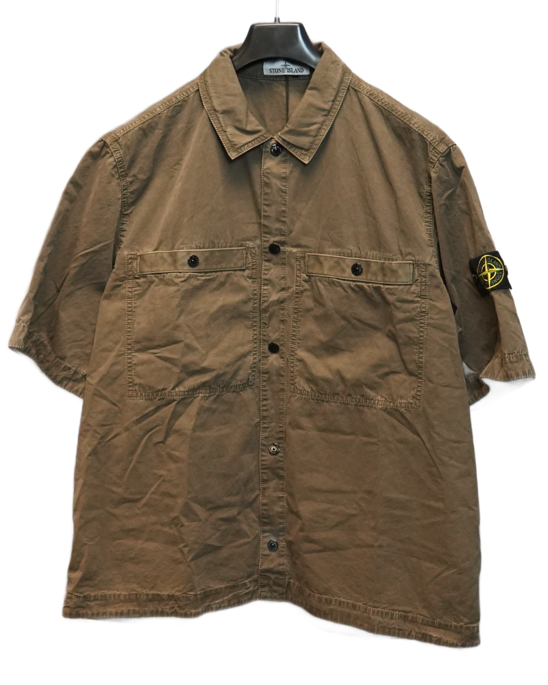 Stone Island Short Sleeved Overshirt Khaki front view