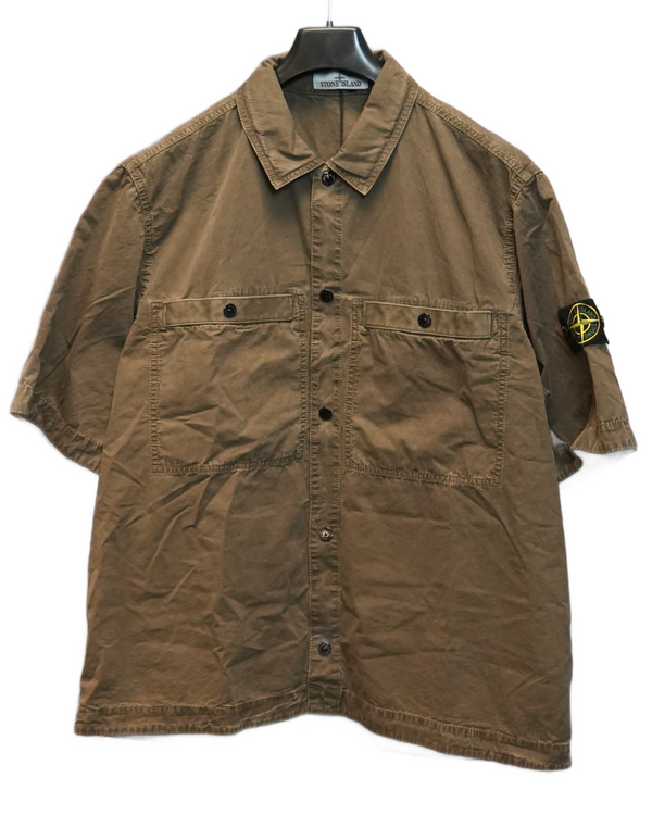 Stone Island Short Sleeved Overshirt Khaki front view
