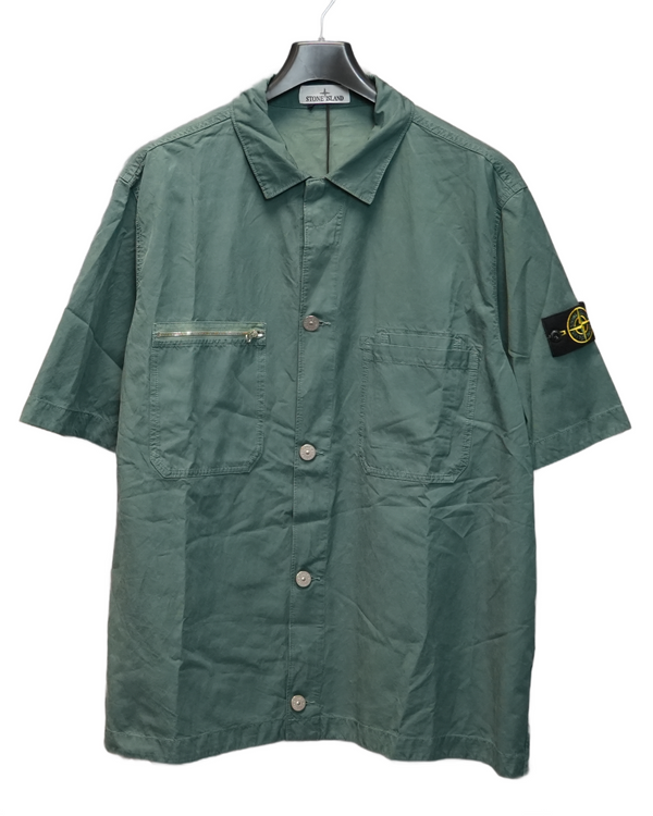 Stone Island Short Sleeved Overshirt Green front view