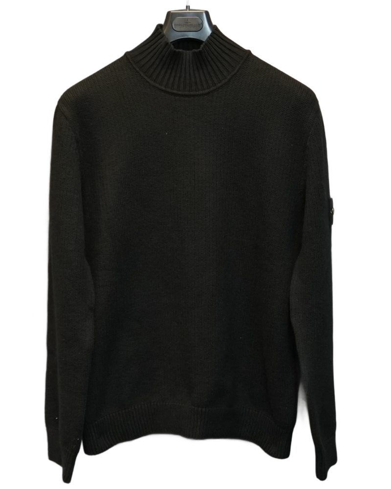 Stone Island High Neck Heavy Knit Sweatshirt Black front view