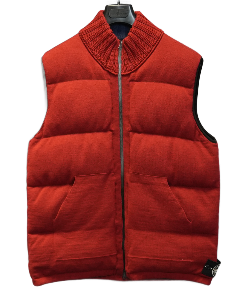 Stone Island Special Process Double Bag Knit Down Gilet Red front view