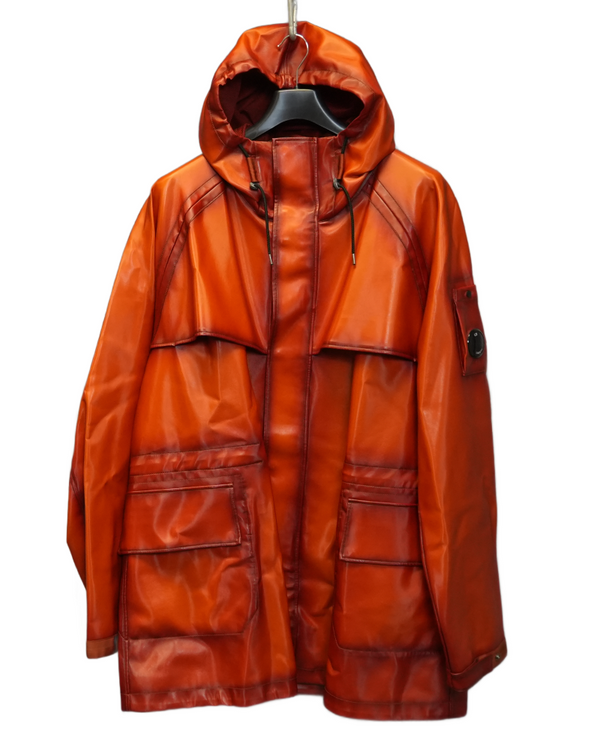C.P Company Garment Dyed Bi-Film Long Jacket Orange front view