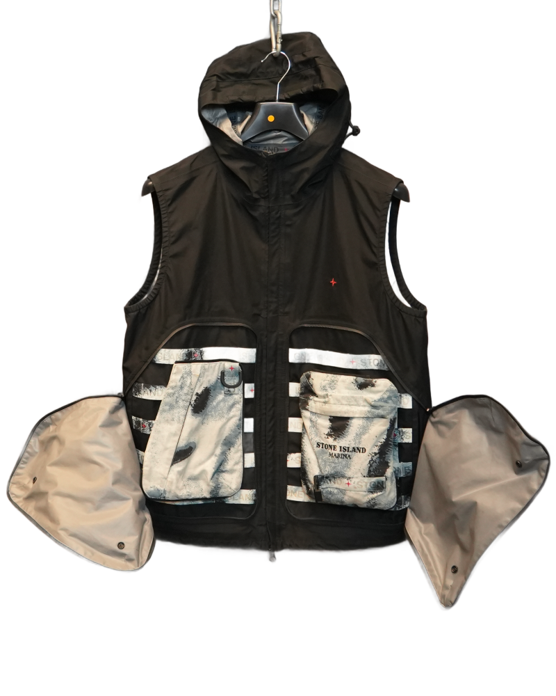Stone Island Marina 3L Gore-Tex Gilet with Bag Black back view