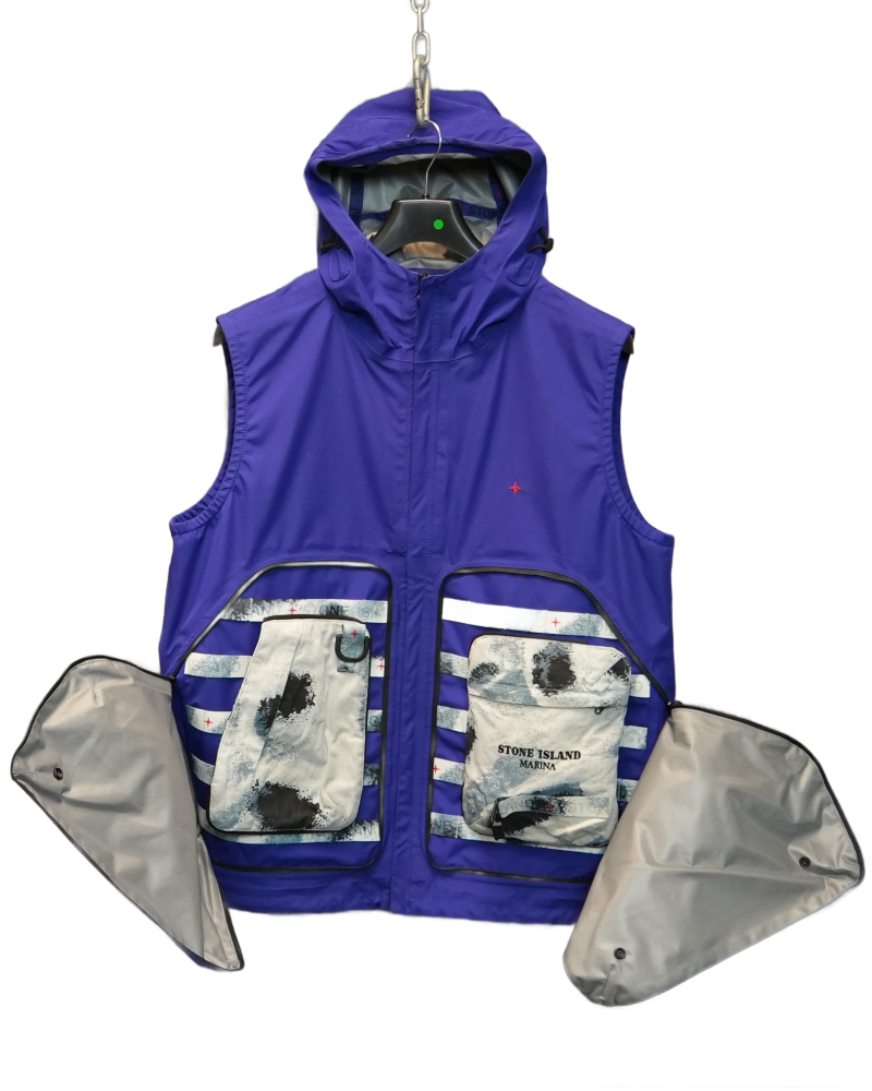 Stone Island Marina 3L Gore-Tex Gilet with Bag Blue back view