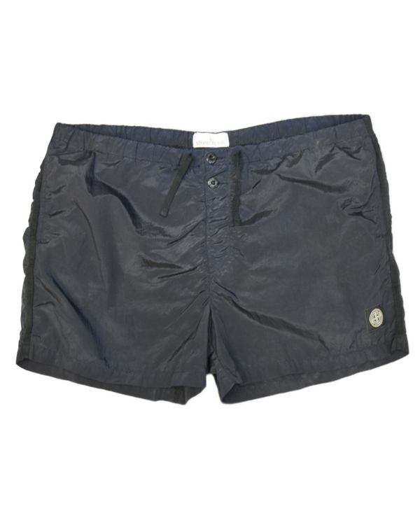 Stone Island Nylon Metal Patch Project Swim shorts Black front view