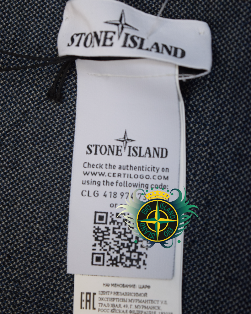 Stone Island Scarf Blue and Cream detail view