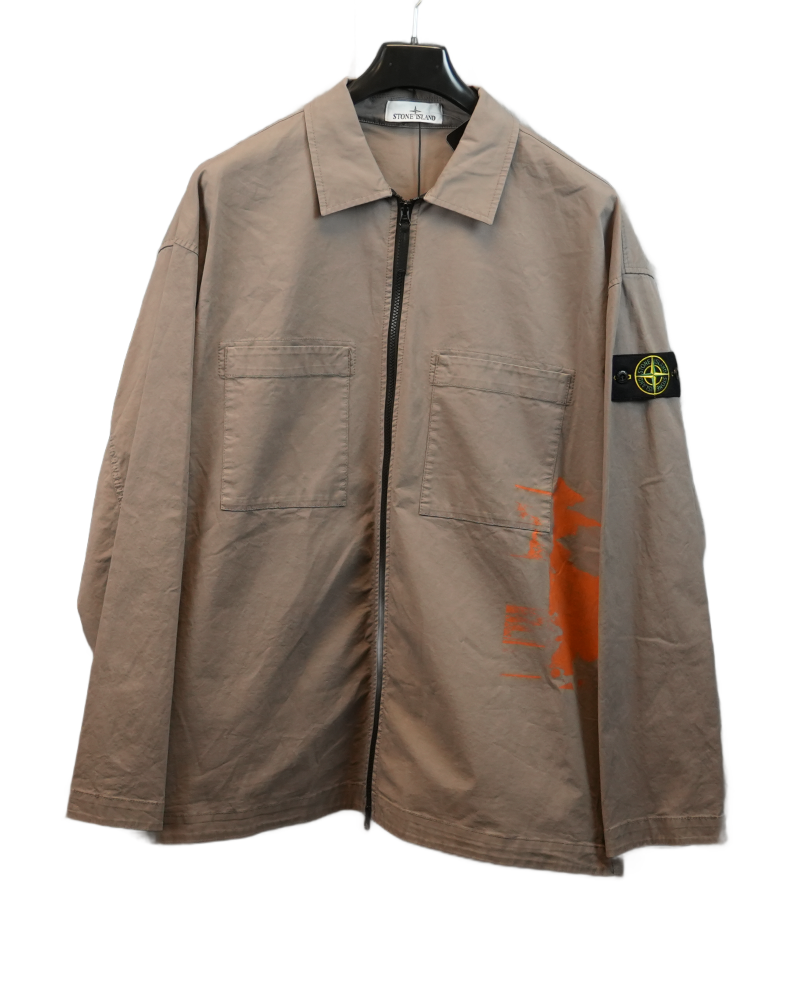 Stone Island Side Print Overshirt Grey front view