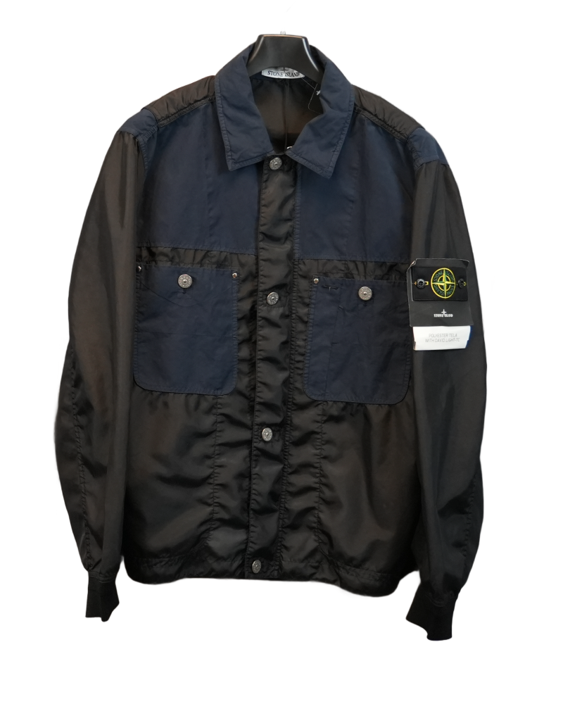 Stone Island Polyester Tela With David Light-TC Jacket Navy Blue and Black front view