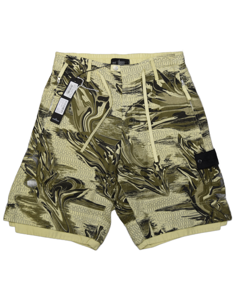 Stone Island Shadow Project Flower Print Shorts Beige/Green front view