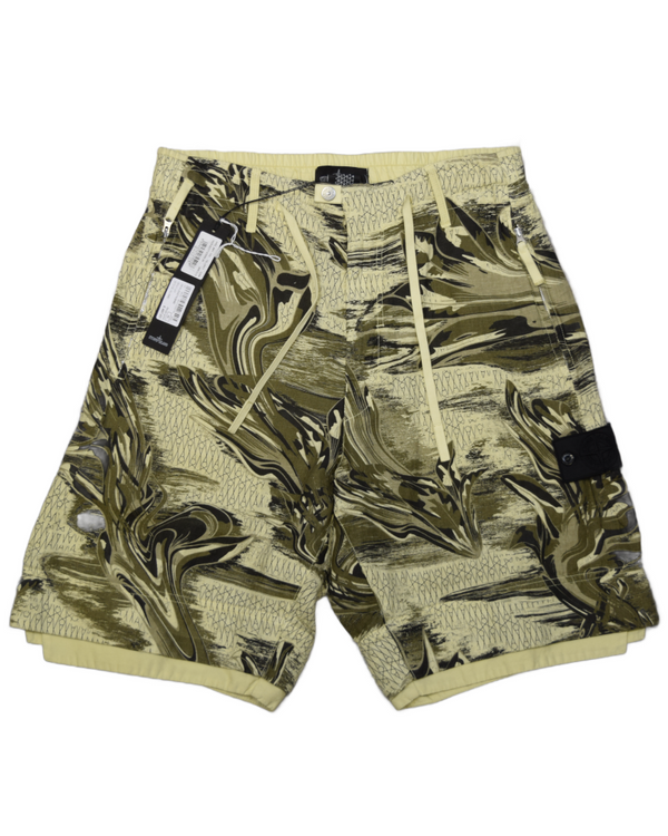 Stone Island Shadow Project Flower Print Shorts Beige/Green front view