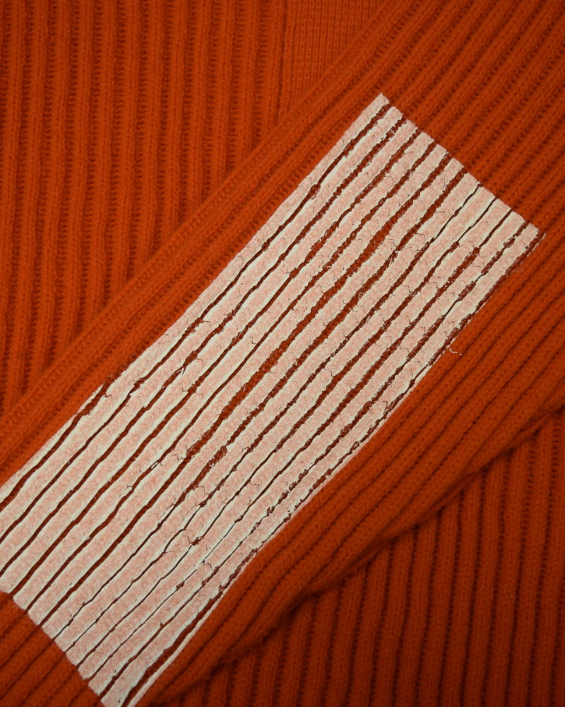 Stone Island Marina Patch Project Mock Neck Knit Sweater Orange detail view