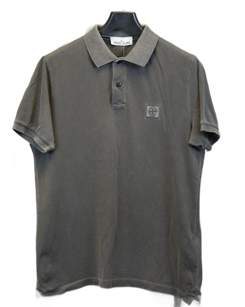Stone Island Old Effect Patch Project Polo Shirt Grey front view