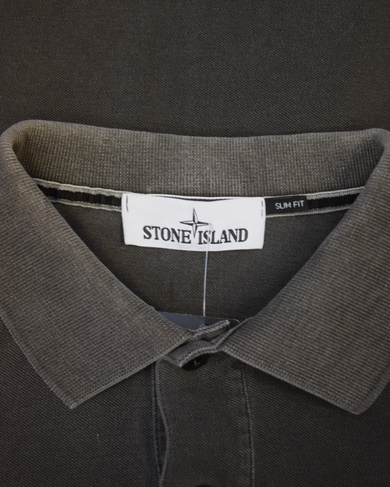 Stone Island Old Effect Patch Project Polo Shirt Grey detail view