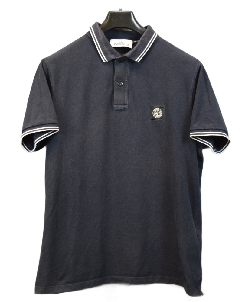 Stone Island Patch Project Polo Shirt Navy Blue front view