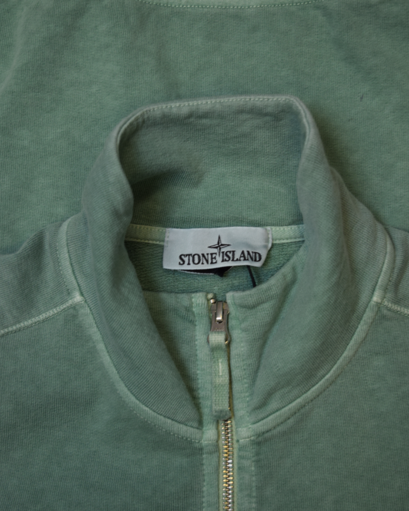 Stone Island Old Effect Full Zip Sweater Teal detail view