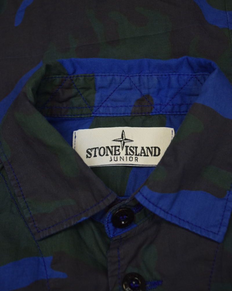 Stone island Camo short sleeved shirt Junior blue/green detail view