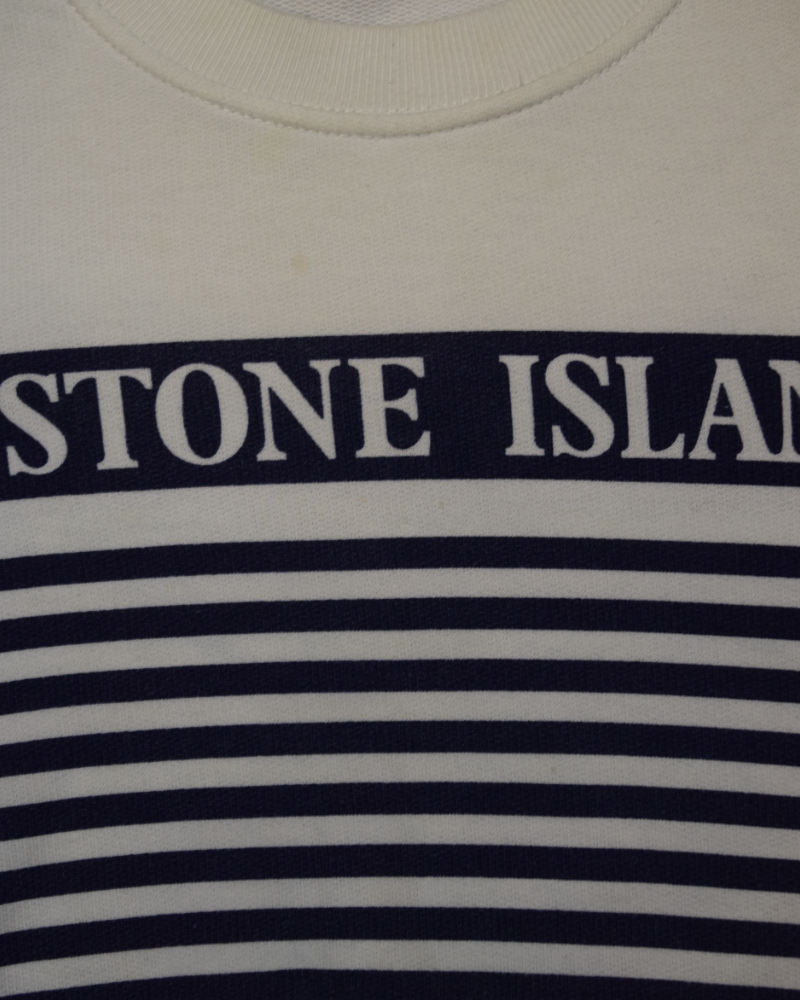 Stone island striped crewneck No Badge white/blue detail view