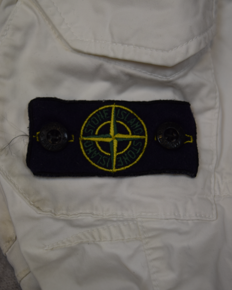 stone island cuffed cargos junior white detail view