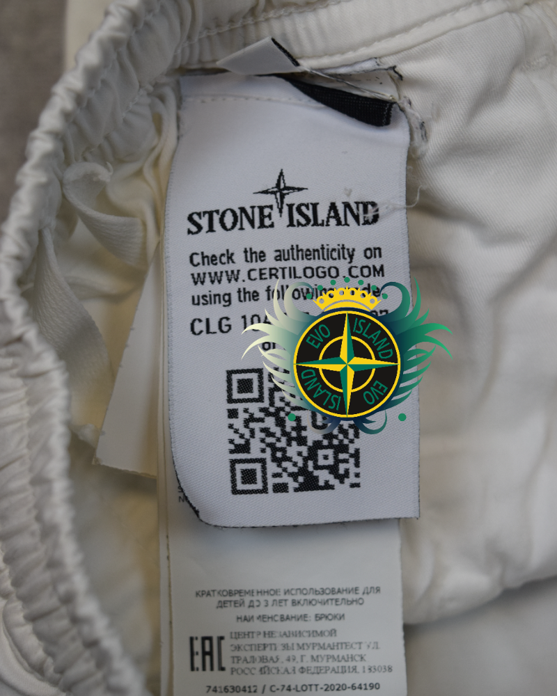 stone island cuffed cargos junior white detail view