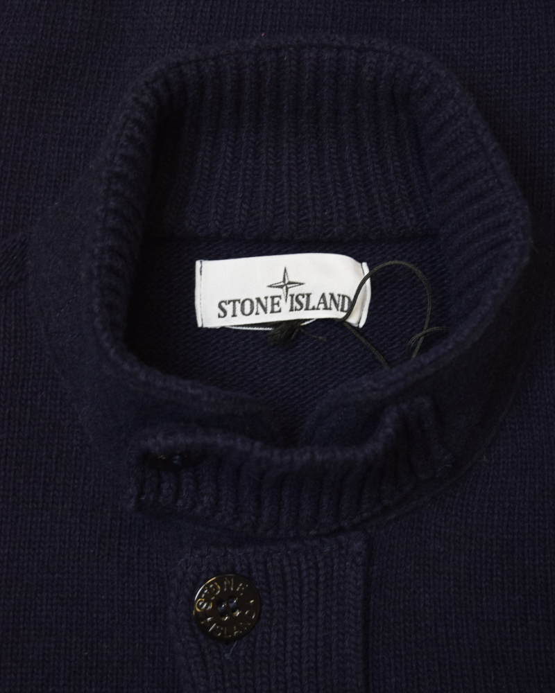 Stone Island Mock Heavy Knit Button up Navy back view