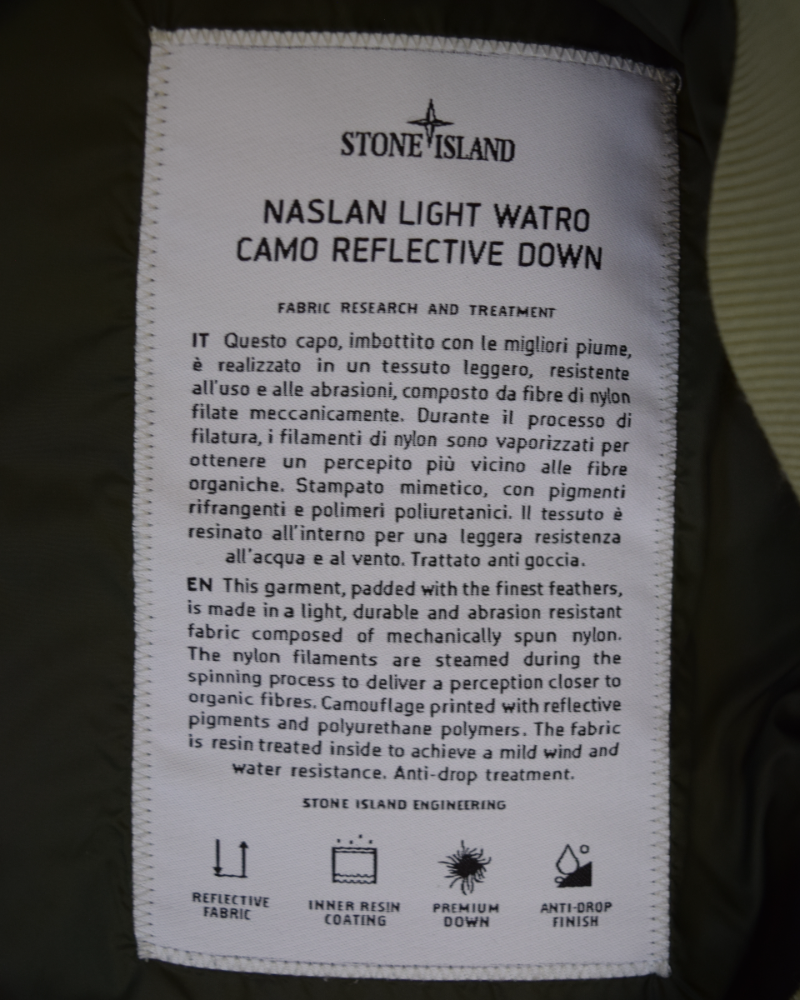 Stone Island Rain Camo Naslan Light Watro Reflective Down Bomber Jacket Camo detail view