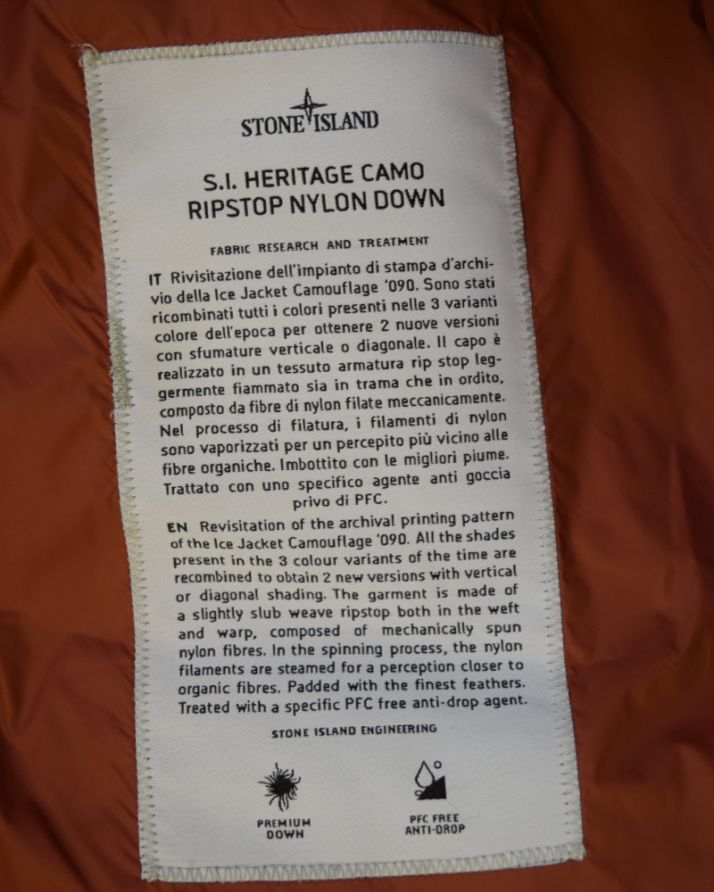 Stone Island Heritage Camo Ripstop Nylon Down Jacket Camo detail view