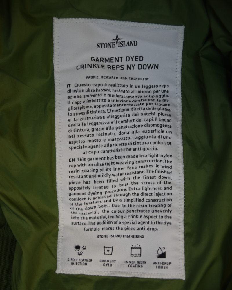 Stone Island Garment Down Crinkle Reps NY Down Green detail view
