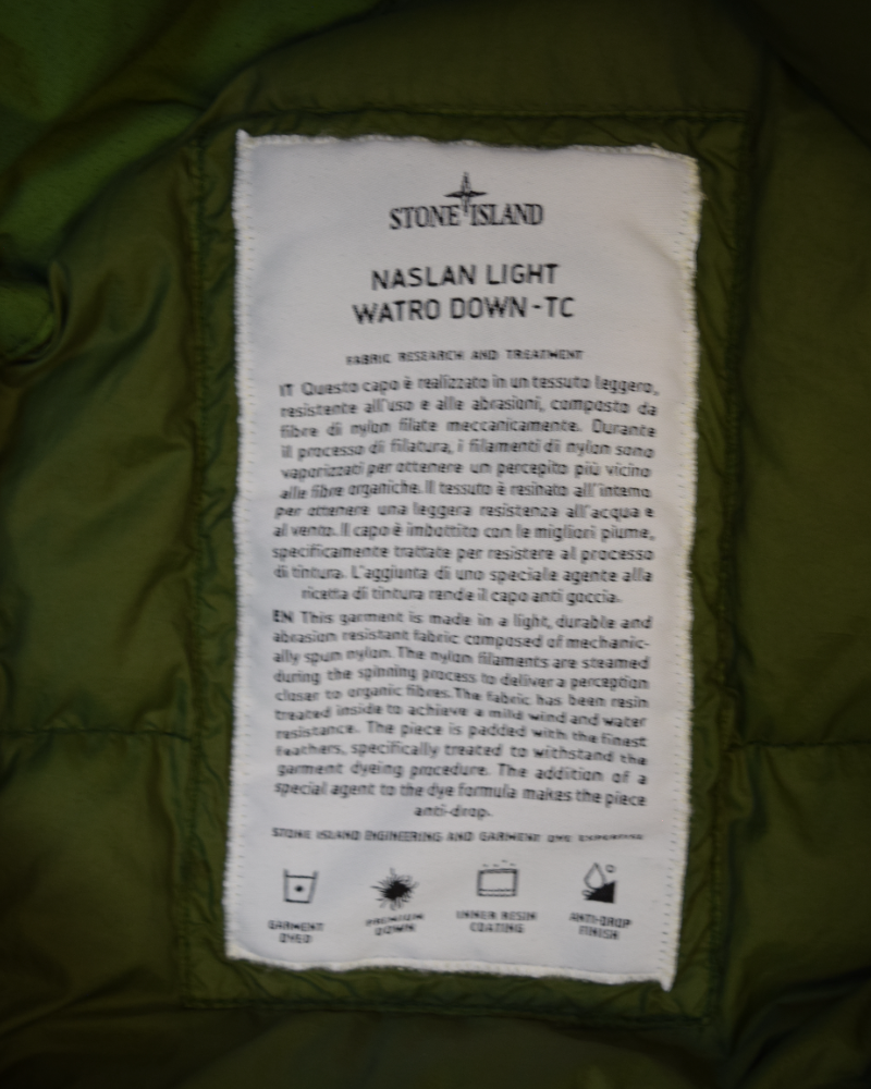 Stone Island Naslan Light Watro Down Jacket Green detail view