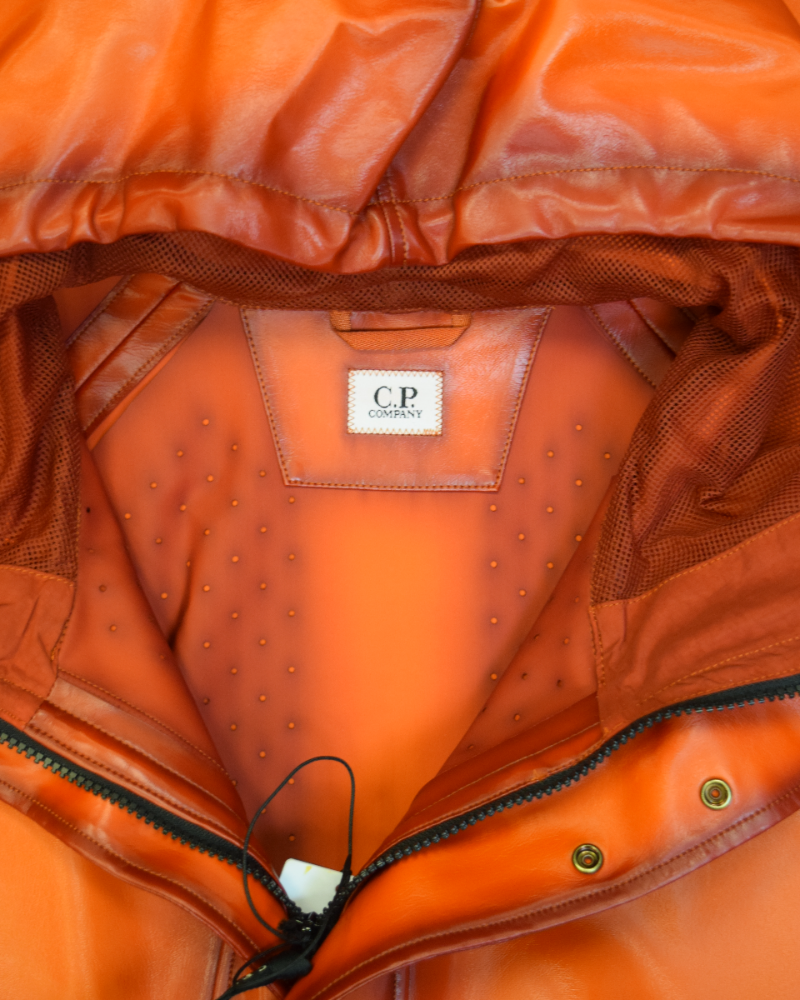 C.P Company Garment Dyed Bi-Film Long Jacket Orange detail view