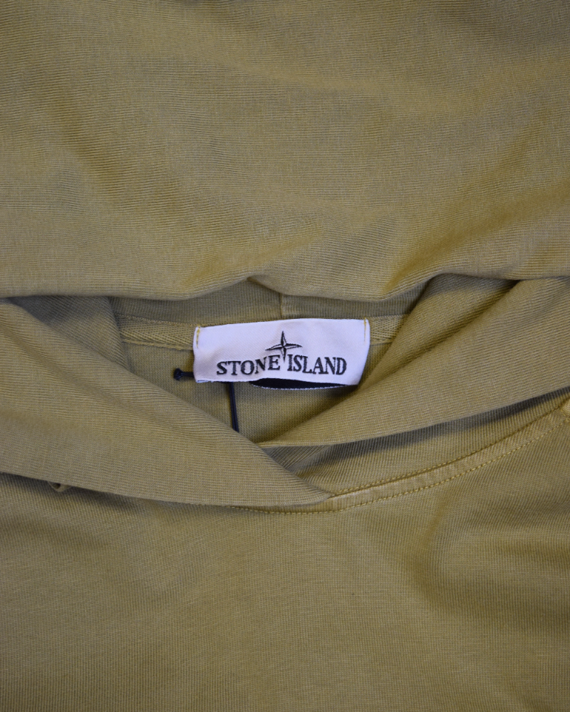 Stone Island Embroidered Spell Out Hoodie Mustard detail view