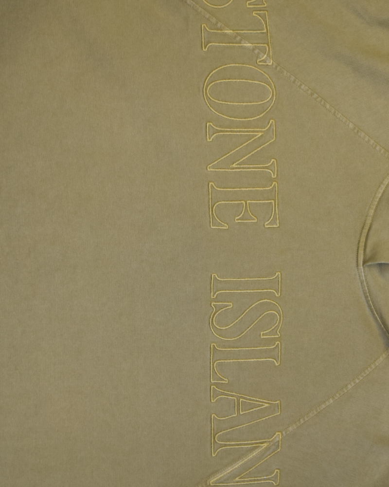 Stone Island Embroidered Spell Out Hoodie Mustard detail view