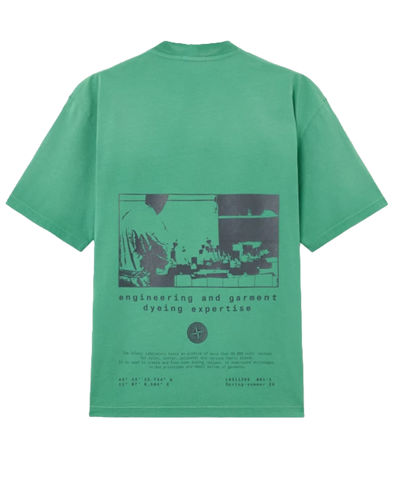 Stone Island Hand Sprayed T-Shirt with Lab Print Green